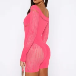 No Take Backs Long Sleeve Playsuit Lipstick Pink -Outlet Poise Nest Store 02.06.2330198