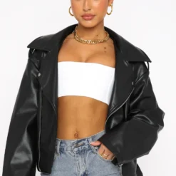 Seal The Deal PU Biker Jacket Black -Outlet Poise Nest Store 02.08.22 1187