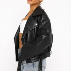 Seal The Deal PU Biker Jacket Black -Outlet Poise Nest Store 02.08.22 1192