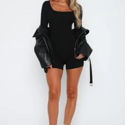 Under My Spell Long Sleeve Playsuit Black -Outlet Poise Nest Store 14.4.2315419