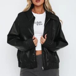 Make Things Right PU Bomber Jacket Black -Outlet Poise Nest Store 14.4.2316122