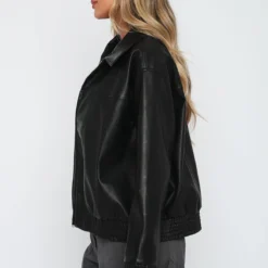 Make Things Right PU Bomber Jacket Black -Outlet Poise Nest Store 14.4.2316125