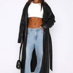 Rainy Day PU Trench Coat Black -Outlet Poise Nest Store 16.03.2321434