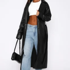 Rainy Day PU Trench Coat Black -Outlet Poise Nest Store 16.03.2321437