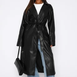 Rainy Day PU Trench Coat Black -Outlet Poise Nest Store 16.03.2321460