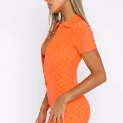 Throw It Back Playsuit Orange Check -Outlet Poise Nest Store 16.06.22 200