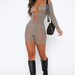 Divine Woman Long Sleeve Playsuit Mushroom -Outlet Poise Nest Store 2.2.23 5381