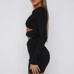 Half Of Me Long Sleeve Mini Dress Black -Outlet Poise Nest Store 20.07.23 242292