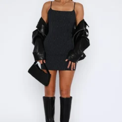 Just A Lil Bit Mini Dress Navy Pinstripe -Outlet Poise Nest Store 24.04.2326551