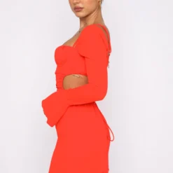Please Hold Long Sleeve Mini Dress Fiery Red -Outlet Poise Nest Store 26.05.22 429