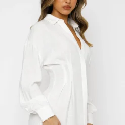 Feels Like A Holiday Shirt Dress White -Outlet Poise Nest Store 28.07.21 1184