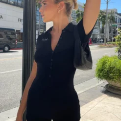 Golden Light Terry Playsuit Black