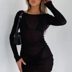 Without Warning Long Sleeve Mini Dress Black