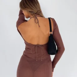 Without Warning Long Sleeve Mini Dress Chocolate