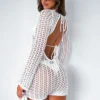 Change Of Plans Knitted Long Sleeve Playsuit White