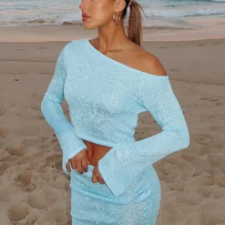 Yours Truly Mini Skirt Blue