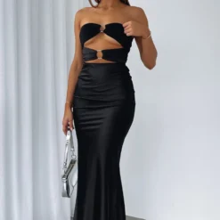 Deep Hearts Strapless Maxi Dress Black