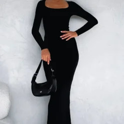 Get My Attention Long Sleeve Maxi Dress Black