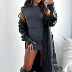 Hold Me Closer Mini Dress Charcoal