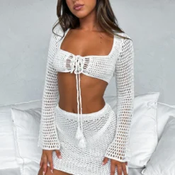 Give Me Something Crochet Mini Skirt Off White