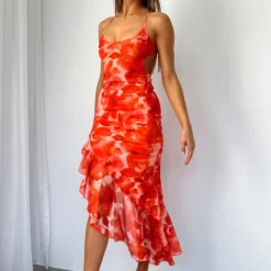 How I Like It Maxi Dress Orange Watercolour