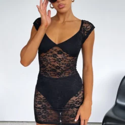 Destined To Be Lace Mini Dress Black