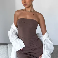 Like We Used To Strapless Mini Dress Mocha