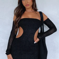 Summer's Over Long Sleeve Mini Dress Black