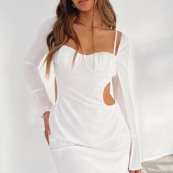 Please Hold Long Sleeve Mini Dress White -Outlet Poise Nest Store IMG 6920copy