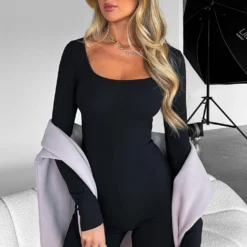 Under My Spell Long Sleeve Playsuit Black -Outlet Poise Nest Store IMG 7054