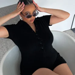 Golden Light Terry Playsuit Black -Outlet Poise Nest Store IMG 87322