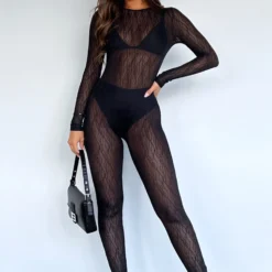 No Tomorrow Long Sleeve Lace Jumpsuit Black