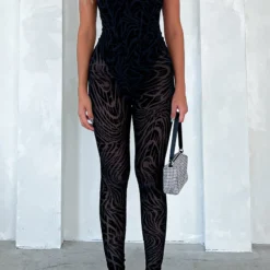 Take A Seat Mesh Strapless Jumpsuit Burnout