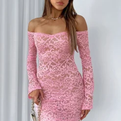 Lavish Style Long Sleeve Mini Dress Pink