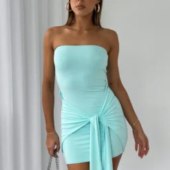 Love Me More Strapless Mini Dress Aqua
