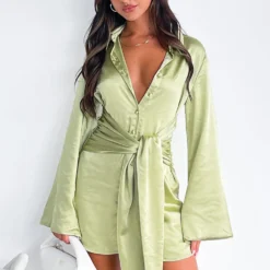 Night Out Long Sleeve Mini Dress Matcha