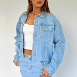 Only Want To Be With You Denim Jacket Light Blue Wash