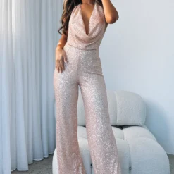 Penthouse View Sequin Jumpsuit Champagne -Outlet Poise Nest Store PENTHOUSE VIEW SEQUIN JUMPSUIT 20 06 23 02