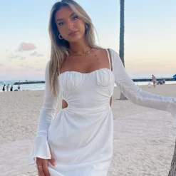 Please Hold Long Sleeve Mini Dress White -Outlet Poise Nest Store PLEASE HOLD LONG SLEEVE MINI DRESS 07.06.22 03 scaled