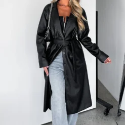 Rainy Day PU Trench Coat Black -Outlet Poise Nest Store RAINY DAY PU TRENCH COAT 13.05.23 02