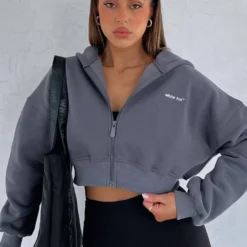 She's Effortless Cropped Hoodie Slate