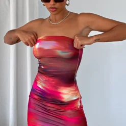 Top Of My Game Strapless Mini Dress Flashing Lights Print -Outlet Poise Nest Store TOP OF MY GAME MINI DRESS 24.08.22 09