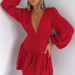 True To You Long Sleeve Mini Dress Red