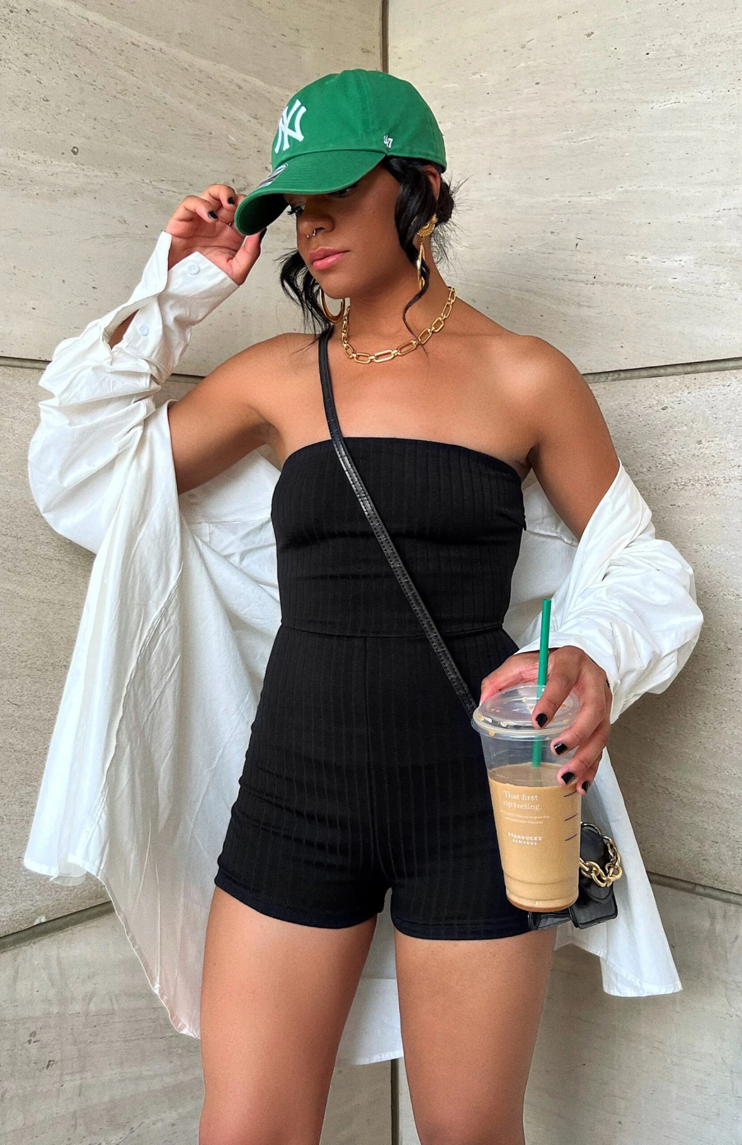 Island Ribbed Playsuit Black