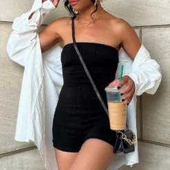 Island Ribbed Playsuit Black -Outlet Poise Nest Store image00002